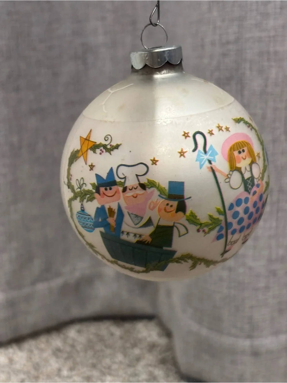 Vintage Corning Glass Whimsical Nursery Rhymes Round Multicolor Glass Ornament